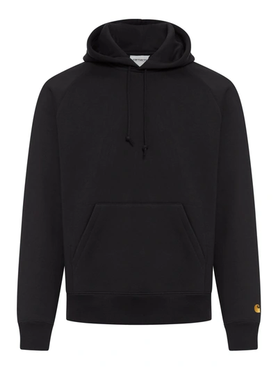 Carhartt Chase Logo-embroidered Cotton-blend Jersey Hoodie In Black