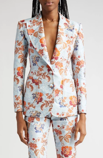 Etro Tailored Floral-jacquard Blazer In Blue