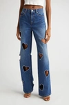 ALICE AND OLIVIA KARRIE CRYSTAL HEART CUTOUTS NONSTRETCH JEANS