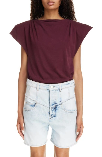 Isabel Marant Sebani Strong-shoulder Cap-sleeve Asymmetric T-shirt In Plum