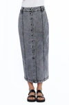 Wash Lab Denim Button Front Seamed Denim Maxi Skirt In Black Diamond Wash