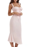 Shop House Of Cb Syrah Lace Trim Corset Midi Dress In Soft Peach