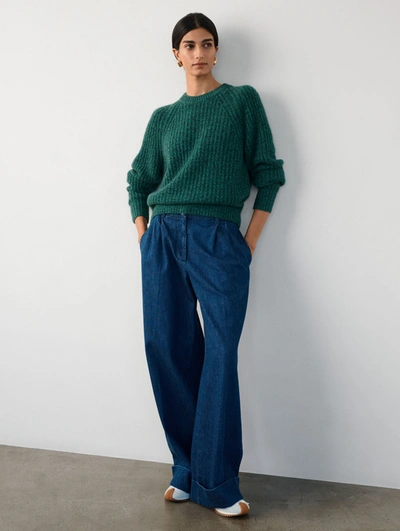 White + Warren Cashmere Ribbed Marled Crewneck Top In Green Marl