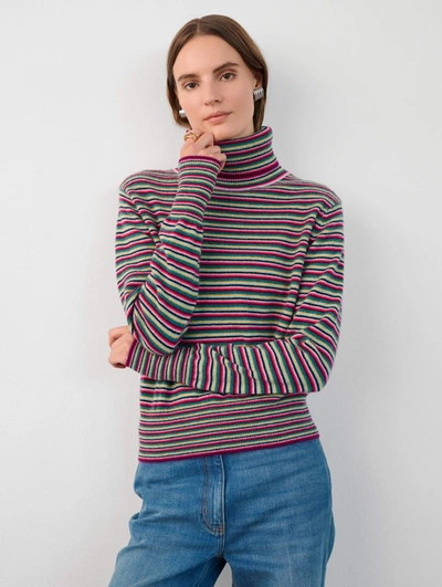 White + Warren Cashmere Striped Turtleneck Sweater In Combo