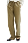 Mango Leather-effect Elastic Waist Trousers Green In Green