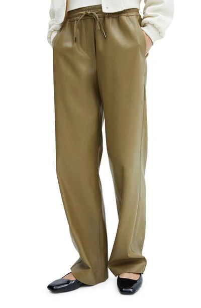 Mango Leather-effect Elastic Waist Trousers Green