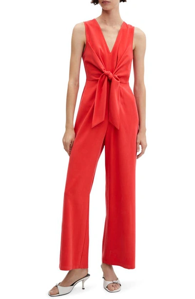 Mango Bow Long Jumpsuit Red