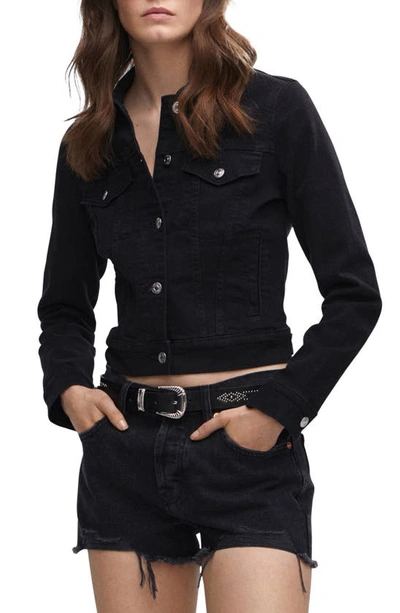 Mango Pocketed Denim Jacket Black Denim