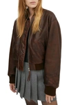 Mango 100% Leather Bomber Jacket Brown In Brown