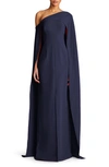 Halston Elycia Capelet Stretch Crepe Gown In Navy