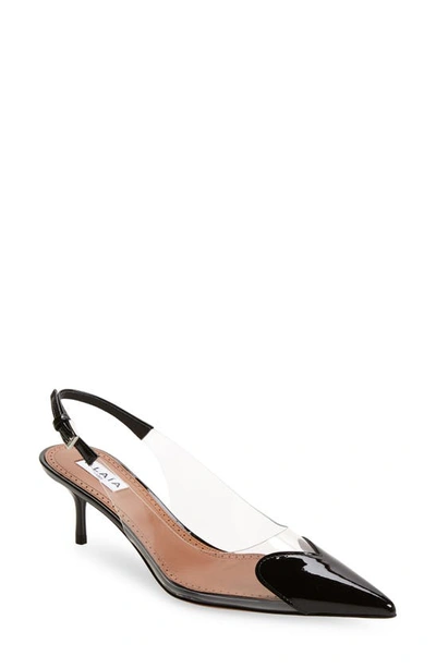 Alaïa Le Coeur Black Patent Leather High Slingback In Animal Print
