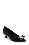 Ferragamo Zelma Kitten Heel Pumps With Vara Plate In Black