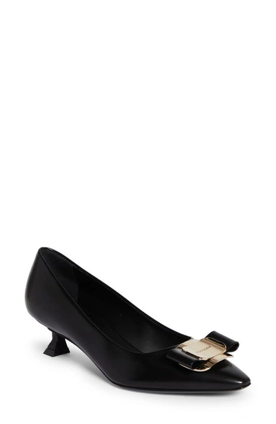 Ferragamo Zelma Kitten Heel Pumps With Vara Plate In Black