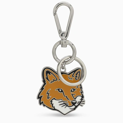 Maison Kitsuné Silver & Orange Bold Fox Head Keychain In Grey