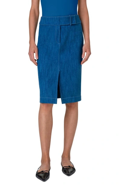 Akris Punto Women's Tab-waist Denim Midi-skirt In Blue Denim