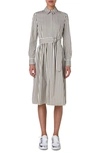 Akris Punto Kodak Stripe Belted Cotton Popeline Shirtdress In Sage-cream