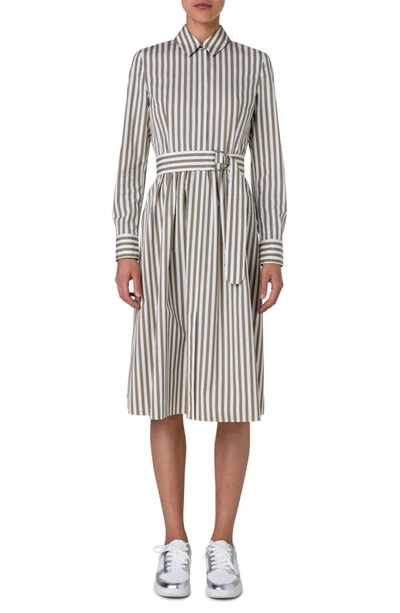 AKRIS PUNTO STRIPE LONG SLEEVE COTTON POPLIN SHIRTDRESS