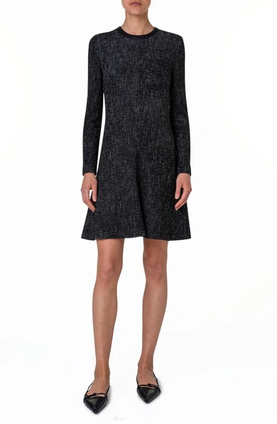 Akris Punto Salt And Pepper Boucle Short Dress In Black-cream