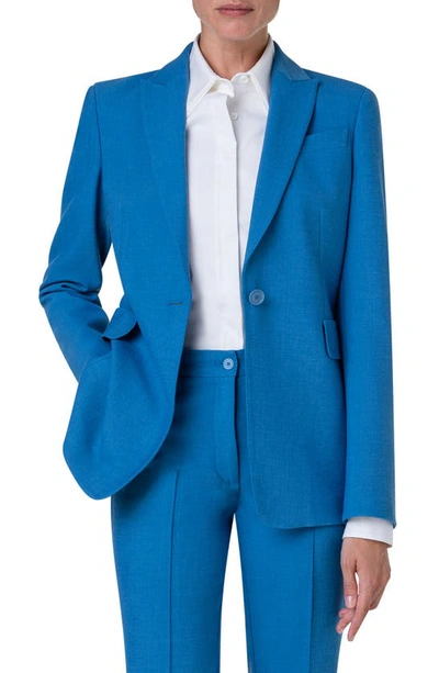 Akris Punto One-button Crepe Blazer In Medium Blue Denim