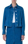 Akris Punto Washed Denim Fitted Jacket In Medium Blue Denim