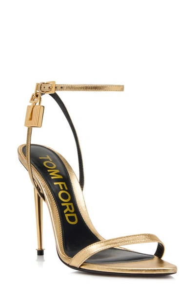 Tom Ford Padlock Naked Metallic Pointy Toe Sandal In Gold
