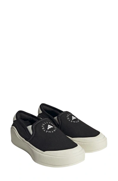 Adidas By Stella Mccartney Court Platform Slip-on Shoe In Core Black/ White/ White