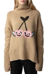Zadig & Voltaire Alma Cherry-motif Wool Jumper In Nut