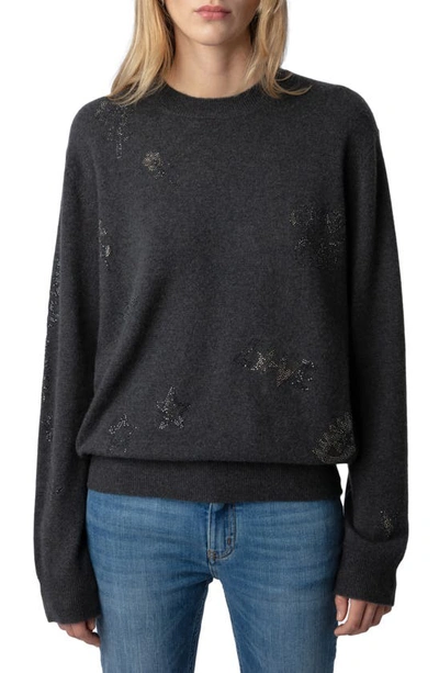 Zadig & Voltaire Pravis Strass Cashmere Sweater In Kaki Slate
