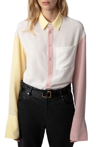 Zadig & Voltaire Tyrone Colour Blocked Silk Shirt In Petale