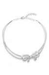 Judith Leiber Couture Pavé Bow Double Strand Necklace In Silver/ Clear