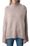 ZADIG & VOLTAIRE ALMA BUTTON SHOULDER CASHMERE TURTLENECK SWEATER