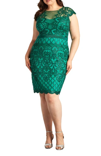 TADASHI SHOJI SEQUIN CAP SLEEVE LACE DRESS