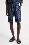 Versace Navy Barocco Shorts In Navy Blue
