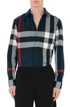 Burberry Long Sleeve Summerton Shirt In Navy Ip Check