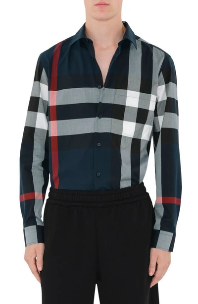BURBERRY BURBERRY SOMERTON SLIM FIT CHECK COTTON POPLIN BUTTON-UP SHIRT