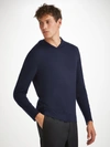Derek Rose Men's Hoodie Orson Merino Wool Navy In Navy