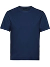 Prada Logo-embroidered Crew-neck T-shirt In Blu