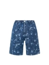 Marni All-over Logo-print Denim Shorts In Blue