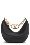 Valentino Garavani Small Vlogo Gate Chain Leather Hobo Bag In Nero