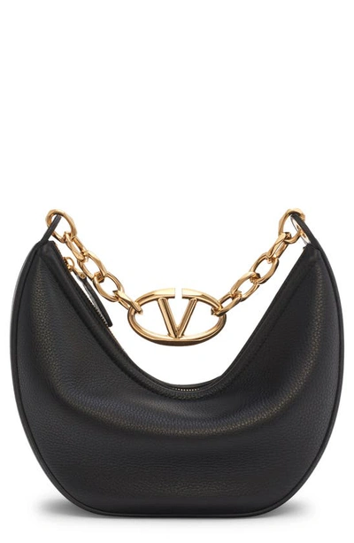 Valentino Garavani Small Vlogo Gate Chain Leather Hobo Bag In Nero