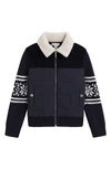 Reiss Boys Navy Kids Alpine Fair-isle Quilted Knitted Coat 3-14 Years