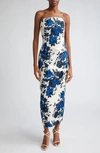 Emilia Wickstead Yulie Strapless Floral-faille Midi Dress In Blue Festive Bouquet