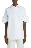 VALENTINO ROSE DETAIL SLEEVE COTTON BUTTON-UP SHIRT