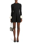 Valentino Rosette Cuff Long-sleeve Mini Sweater Dress In Black