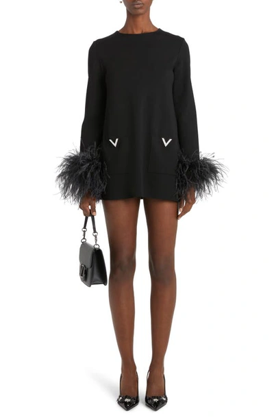 Valentino Feather-trimmed Embroidered Viscose Jumper In Black