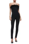 ALICE AND OLIVIA IDELL STRAPLESS FEATHER TRIM JUMPSUIT