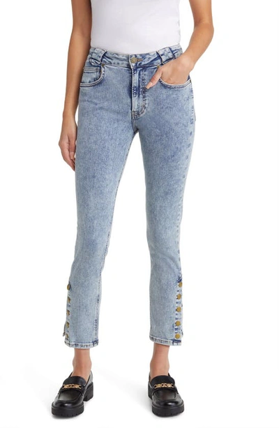 Frame The Snapped Denim Leggings In Blue