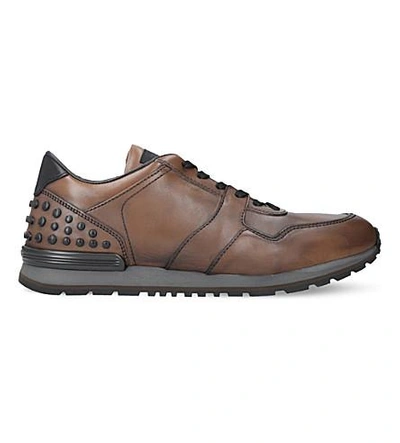 Tod's Dots Leather Trainers In Brown