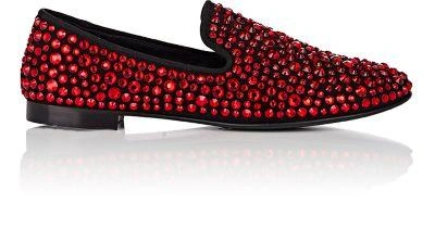 Giuseppe Zanotti Crystal-embellished Suede Venetian Loafers In Black/red