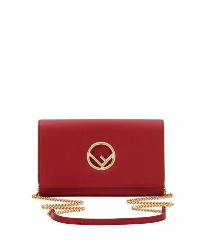 Fendi F Seal Leather Wallet On A Chain, Red In Multi